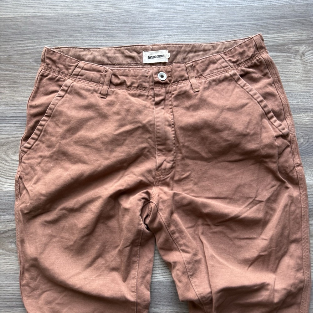 Taylor Stitch Men's Morse Pant Mid Rise Straight Leg Mahogany Slub 34 Chino - Picture 3 of 9